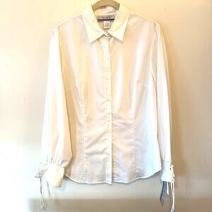 White Button-Down Tailored Shirt, Lace-Up Wrist Detail, Sz 14 Nine&Company